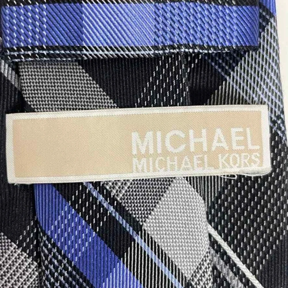 Michael Michael Kors Designer‎ Necktie Black Blue Silver Plaid